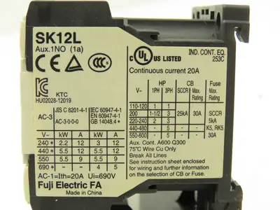 Fuji SK12L Motor Starter Contactor 5.5kW 600V TK12W & Thermal Overload 0.8-1.2A