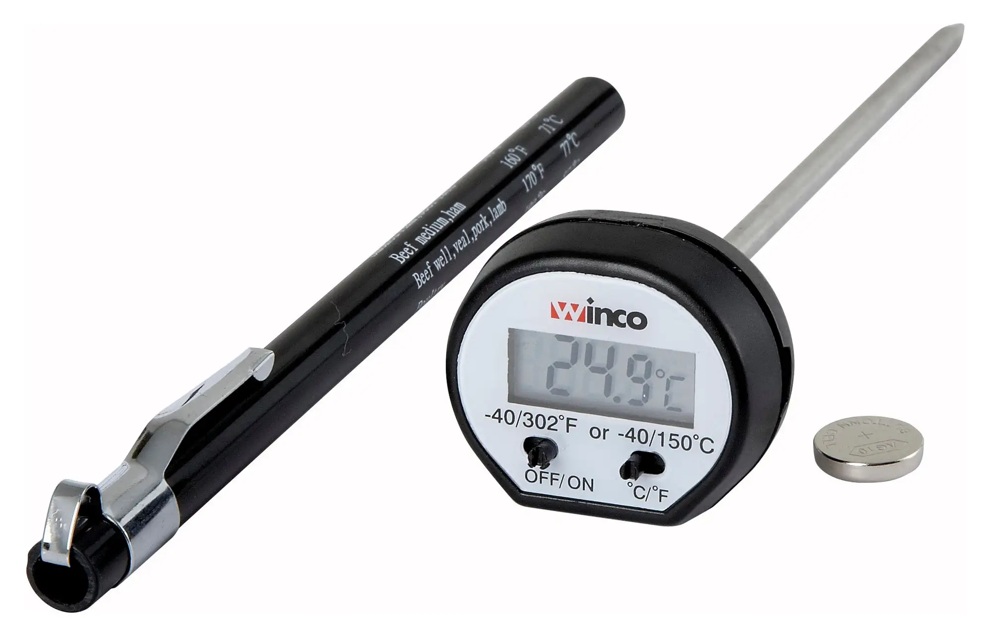 Digital Thermometer, 15/16" LCD, 4-3/4" Probe, Black (12 Each)