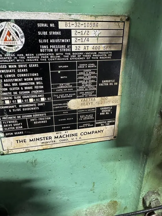 Used MINSTER B1-32 O.B.I. Presses New Jersey US | Wenco Machinery #895631