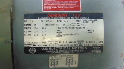 1/3 HP US Motors E178 Geared Motor 230/460V E438/T11T241R207F 1145-20 RPM Used