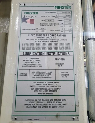 USED 1975 MINSTER MINSTER E2-200-60-54 PRESS