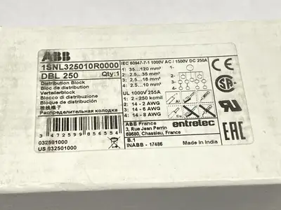 1SNL325010R0000 | ABB  Entrelec Power Distribution Block 1P 250A 1000V - New Other