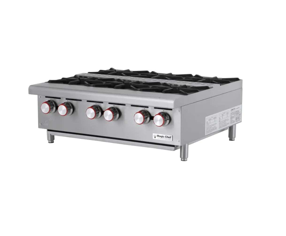 Magic Chef 36 IN NATURAL GAS COMMERCIAL COUNTER HOT PLATE RANGE IN STAINLESS STEEL