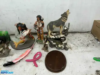 Box of Native and Wildlife Figurines and Decorations