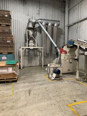 Cumberland 1620 Grinder w/infeed conveyor, blower/cyclone and baghgouse