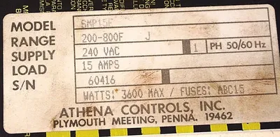 EMI / ATHENA CONTROLS SMP15E TEMPERATURE CONTROLLER RANGE 200-800F REPAIRED