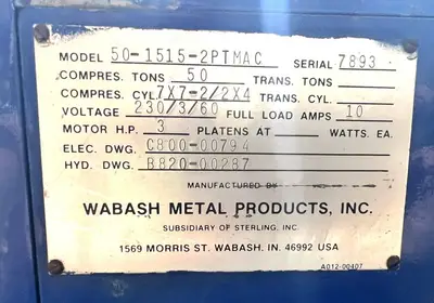 USED 1985 WABASH WABASH 50-1515-2PTMAC PRESS