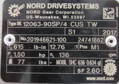 NEW NORD SK90SP/4-CUS-TW GEAR MOTOR 12.76:1 SK90SP4CUSTW 230/460V