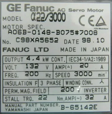 NEW GE FANUC A06B-0148-B075#7008 SERVO MOTOR X22/3000 A06B0148B0757008