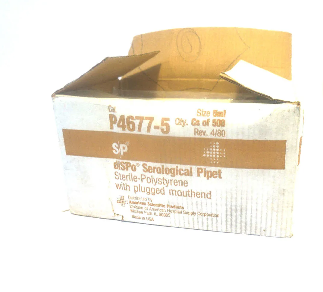 NEW CASE OF 500 AMERICAN SCIENTIFIC PRODUCTS P4677-5 SEROLOGICAL PIPIT P46775