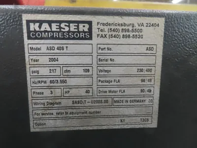 2004 KAESER COMPRESSORS, INC. ASD 40S T Air Compressors | MD Equipment Services LLC (10)