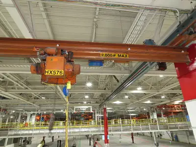 Cleveland Tramrail P&H 1 Ton Single Girder Underhung Bridge Crane 45' 10" Span