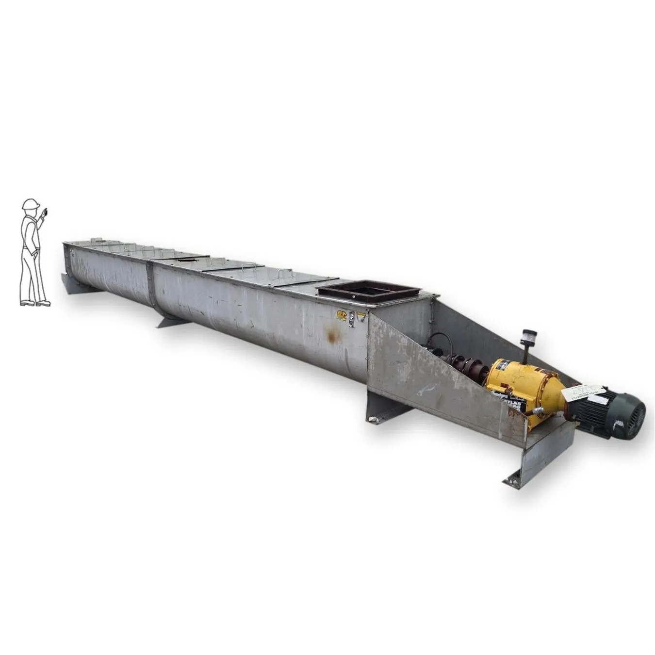 Used 24" Dia X 22' L Stainless Steel Trough, Carbon Steel Screw Auger Conveyor