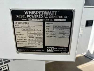 Whisperwatt diesel 4 CYL MQ Power 56KW 240/480V 70 KVA 15 HRS 3P