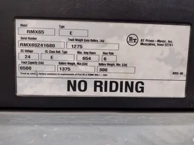 6500 LBS BT PRIME MOVER MODEL #RMX65 ELECTRIC POWER PALLET JACK: STOCK #19650