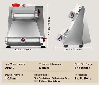 Pizza Dough Roller Sheeter, adjustable  3"  to 15" Inch Automatic Commercial Pizza Press