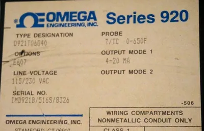 NEW OMEGA SERIES 920 CONTROLLER D921T06G40, 115 / 230VAC, 4-20 MA