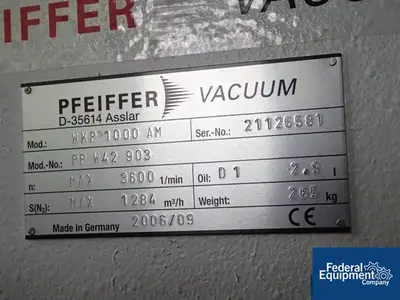 USED Pfeiffer Vacuum Pfeiffer Vacuum System, Model WU910, 754 CFM