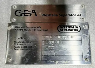 Westfalia CRA 160-96-076 hermetic super-clarifier, SS.