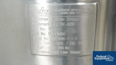USED Allegheny Bradford 100 Liter Allegheny Bradford Reactor, S/S, 30/75#