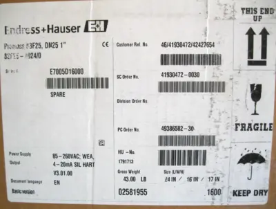 NEW Endress+Hauser 83F25-AAASAANAB7BA+