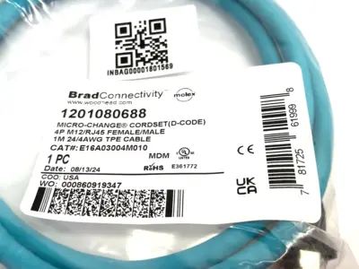 NEW BRADHARRISON, WOODHEAD, MOLEX MICRO-CHANGE D-CODE CABLE M12/RJ45 E16A03004M010