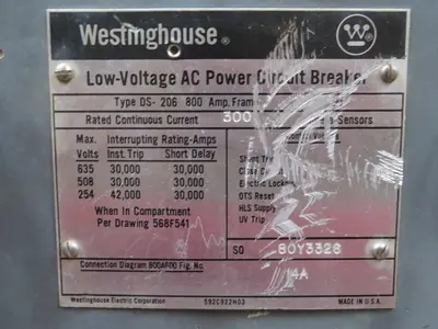 Used WESTINGHOUSE DS-206 Circuit Breakers Texas US | Aucto #1307320