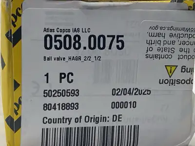 0508.0075 | Atlas Copco  Ball Valve - New