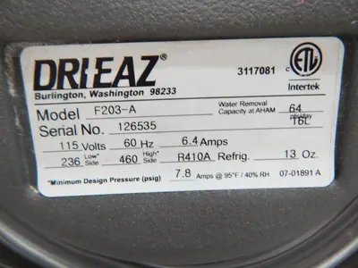 Used DRIEAZ 1200 F203-A Dehumidifiers Texas US | Aucto #1308404