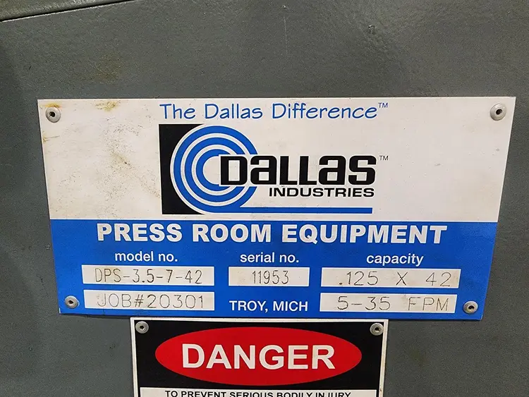 Used DALLAS DRR-648-RH/DPS-3.5-7-42/CODE06900 Coil Feed Lines Michigan US | Midwest Press and Automation #1287253