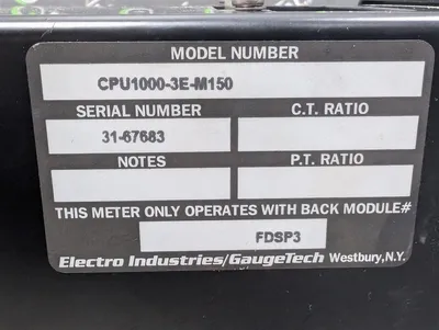 General Electric CPU1000-3E-M150 Power Leader Meter Base Module EPM 7450 Used
