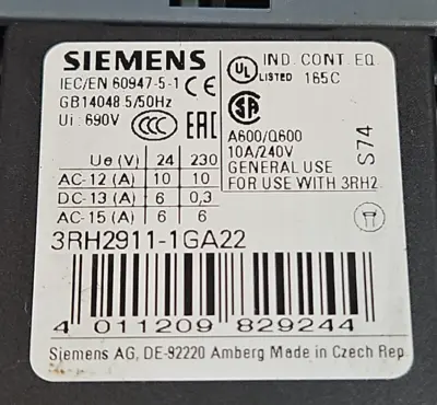 Siemens 3RT2016-1BB41 W/ 3RH2911-1GA22 AC Contactor Loc4C4