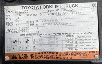 USED 2017 TOYOTA 8FGCU25