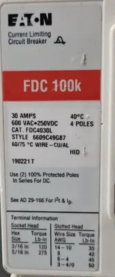 Eaton Cutler-Hammer FDC4030L 4pole 30amp Circuit Breaker loc4D6
