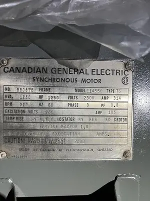 USED CANADIAN GENERAL ELECTRIC SYNCHRONOUS MOTOR