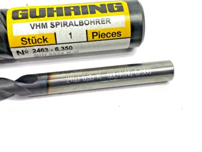 USED GUHRING 2463-6,350 DRILL, 1/4, STUB, TYPE N, CARBIDE, NANO-FIREX