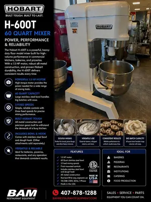 Hobart H-600T 60 Qt MixerHobart H-600T 60 Qt Mixer