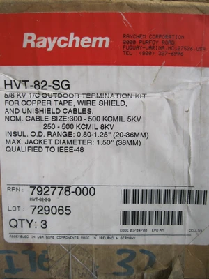 Raychem HVT-82-SG 5/8 KV Outdoor Termination Kit Pack of (3) NEW in Box G4
