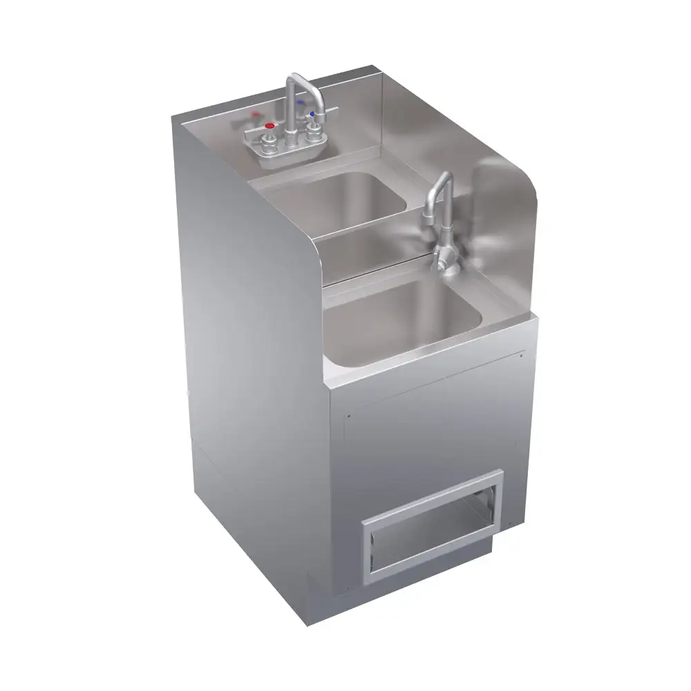 Krowne KR24-HX18 Underbar Hand/Dump Sink w/ (2) 8"L x 13"W Bowls, Gooseneck Faucet