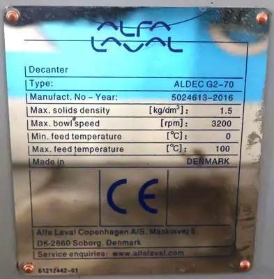 Alfa-Laval ALDEC G2-70 Smart decanter centrifuge, Duplex SS.