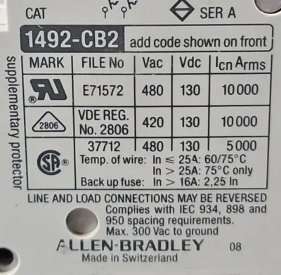 Allen-Bradley 1492-CB2 G 060 Series A H1 Circuit Breaker 6A loc4B10