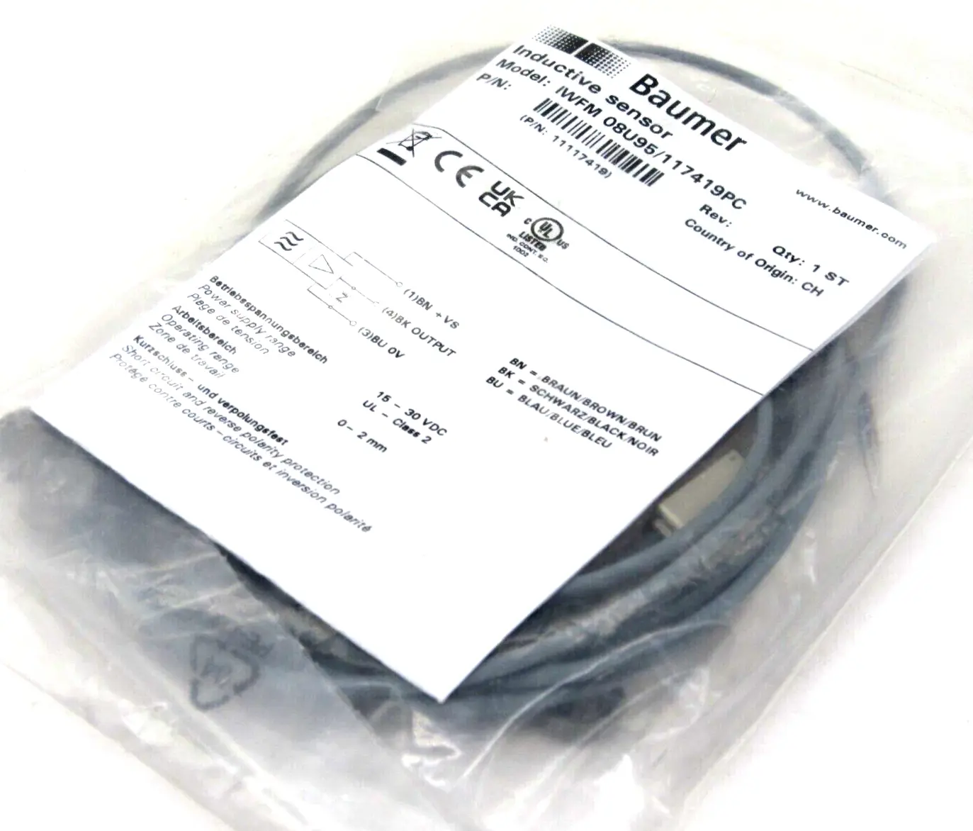 NEW BAUMER IWFM 08U95/117419PC INDUCTIVE SENSOR IWFM08U95