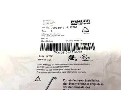 New | in-Stock Murrelektronik Single Ended M8 female 90° A-cod. with cable Cable & Wire Michigan US | Maverick Industrial Sales #1392923