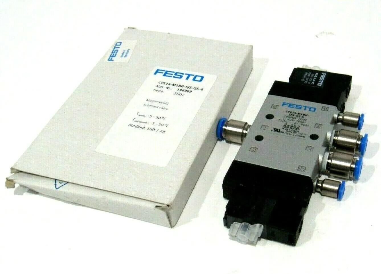 NEW FESTO CPE14-M1BH-5JS-QS-6 SOLENOID VALVE 196909 CPE14M1BH5JSQS6