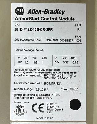 USED Allen Bradley 281D-F12Z-10B-CR-3FR