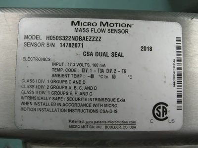USED Micro Motion H050 S322NDBAEZZZZ