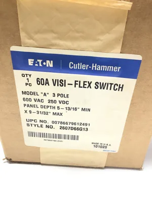 Eaton Cutler-Hammer A 60A VISI-Flex Switch 600VAC 250VDC 3Pole Panel Depth 5-3/16″/9-31/32″