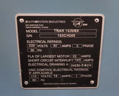 Used 2016 SOUTHWESTERN INDUSTRIES TRAK TRL 1630SX CNC Lathes Kentucky US | Machinery Central #1359947
