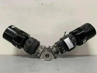 USED 2 ITT SHEROTEC 3-WAY STAINLESS STEEL VALVE W/ POSITION MONITORS & 2" FITTINGS