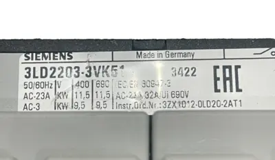 NEW SIEMENS 3LD2203-3VK51 DISCONNECT SWITCH 32A 690V 3LD22033VK51